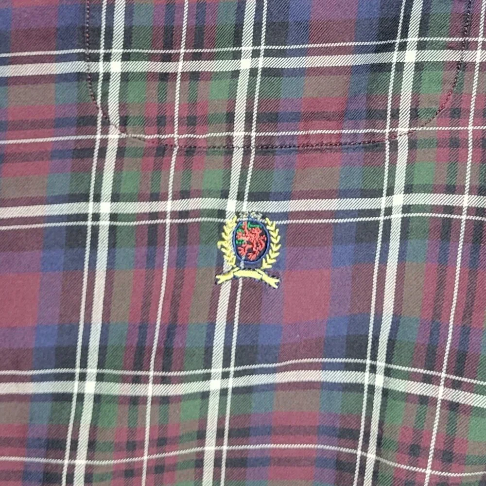 Tommy Hilfiger Mens Purple White Green Plaid Long Sleeve Button Up Shirt Size XL - Picture 5 of 12